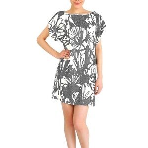 TIBI White With Black Sequins Pull Over Silk Dress